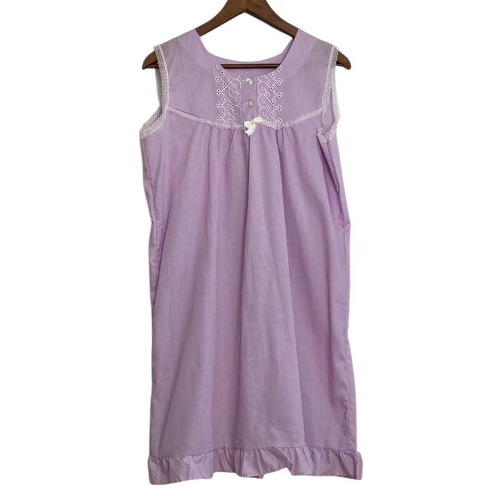 Vintage Nightgown Womens Large Lilac Purple Sleeveless Ruffle Lace Fairycore